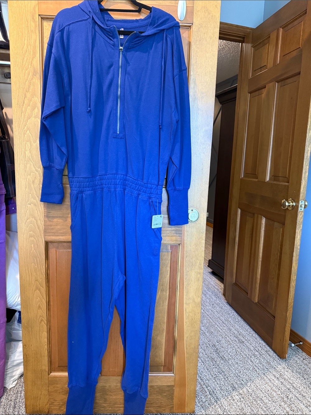 Women’s FP Movement Blue Hooded Jumpsuit - Cozy One-Piece Bottoms size L